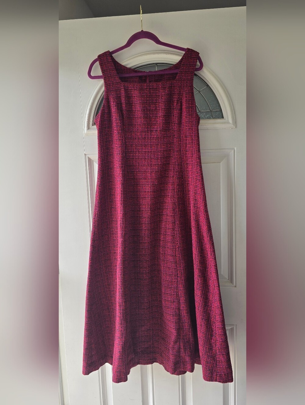 Magenta Tweed Fit & Flare Fall Dress Sleeveless A-Line Boho Chic Vintage Vibes